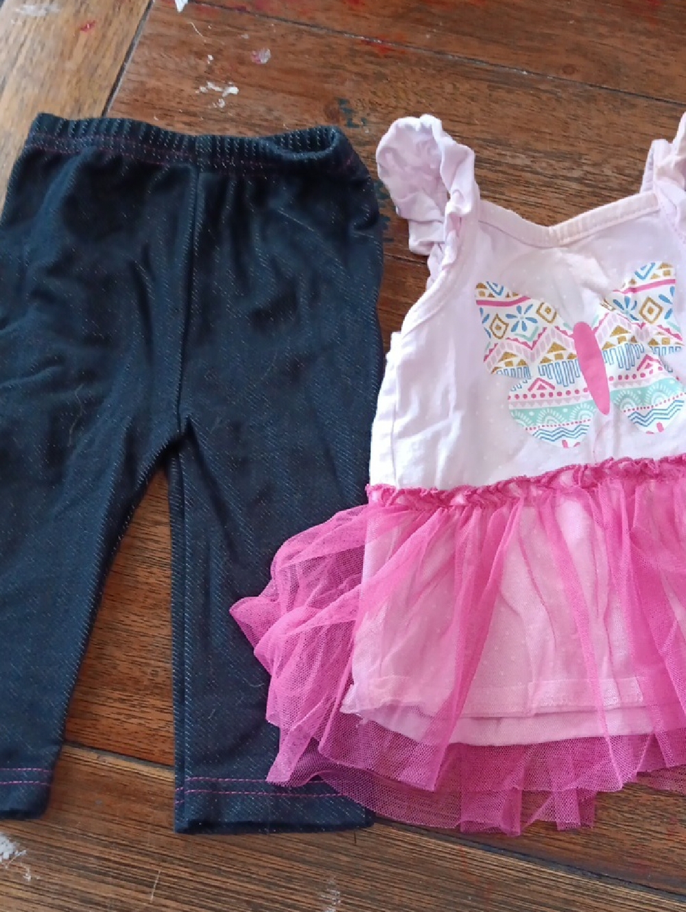 Bon Bebe Girls Pink Butterfly Tutu Top & Navy Leggings Set